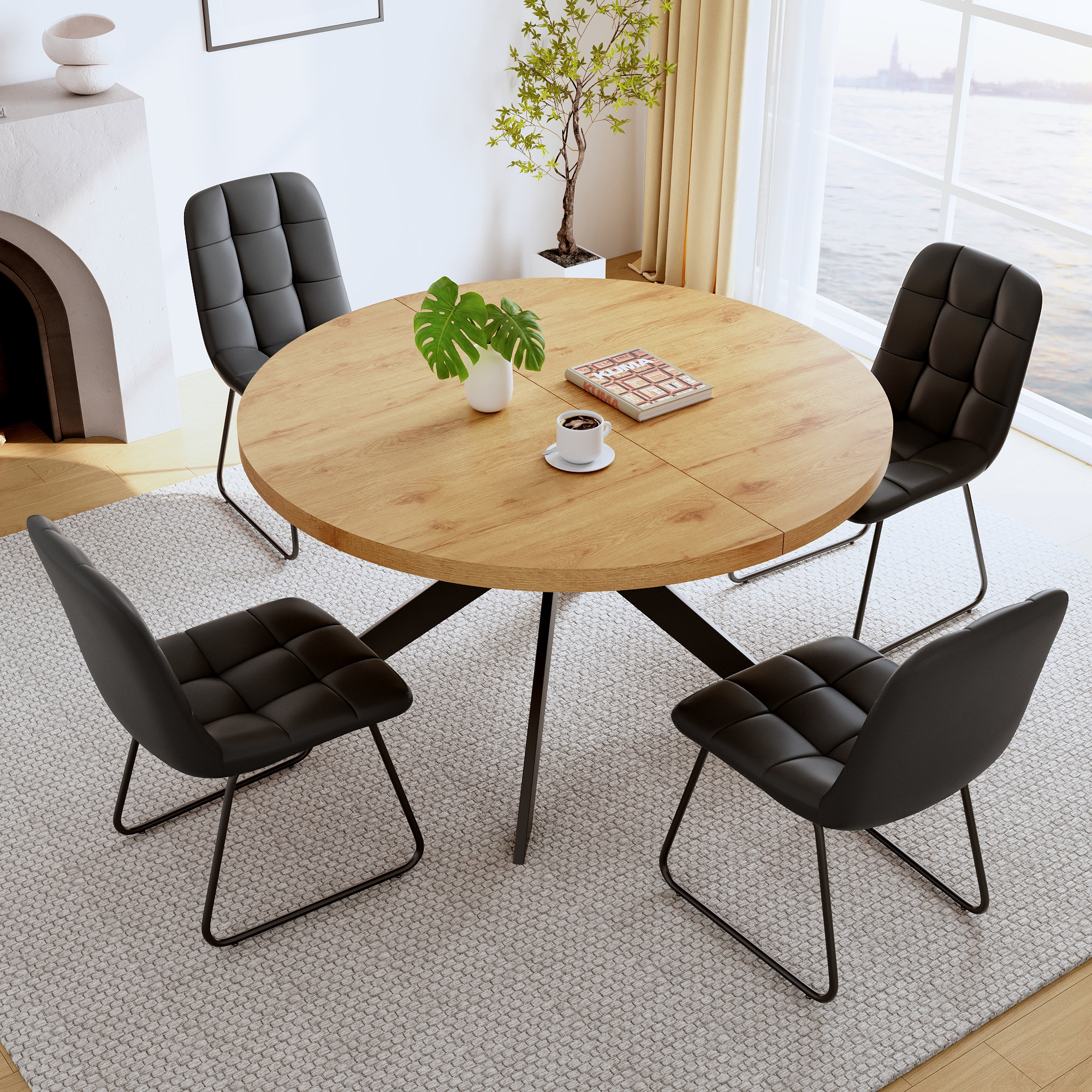 George Oliver 46.4" Round Table Set Of 4 , Modern Kitchen Table Set ...